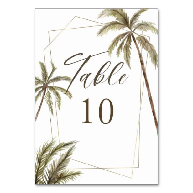 Tropical Watercolor Palm Trees Bohemian Wedding Table Number
