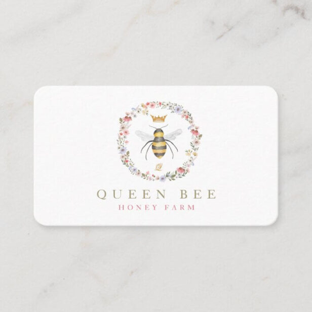 Vintage Honey Queen Bee Watercolor Wildflowers Business Card