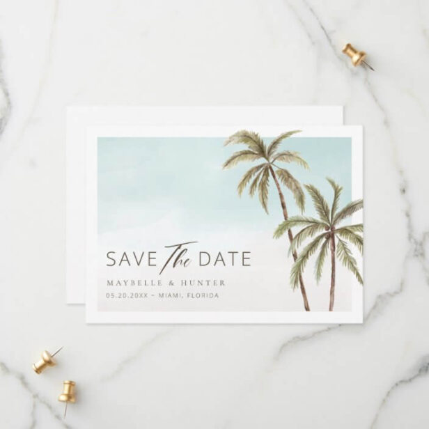 Watercolor Tropical Palm Trees Save The Date