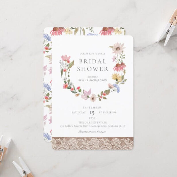 Watercolor Wildflowers & Foliage Bridal Shower Invitation