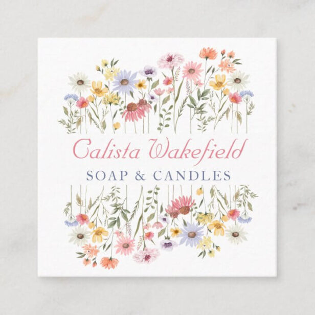 Watercolor Wildflowers & Foliage Square Business Square Business Card
