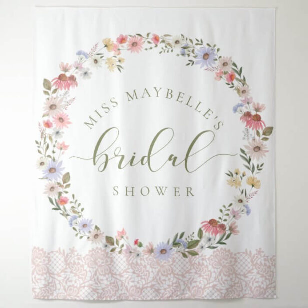 Watercolor Wildflowers & Lace Bridal Shower Tapestry