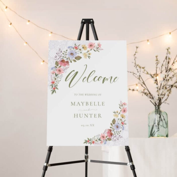 Watercolor Wildflowers & Lace Welcome Wedding Foam Board