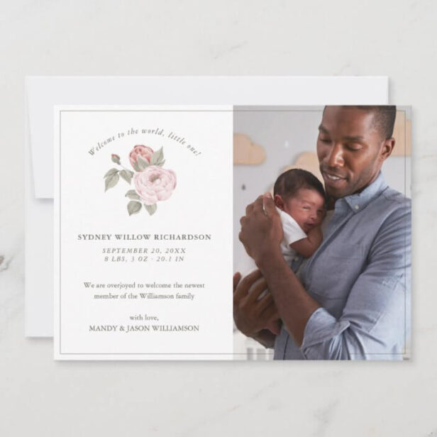 Welcome to the World Little One Peony Floral Photo Announcement