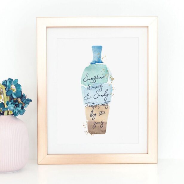 Abstract Watercolor Sand & Sea Message in a Bottle Poster