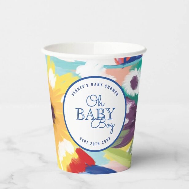 Colorful Floral Botanical Abstract Oh Baby Boy Paper Cups
