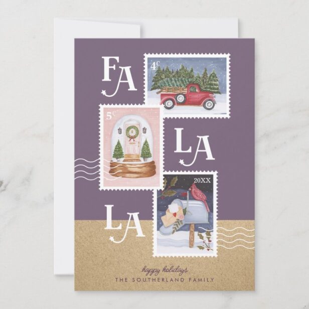 Fa La La Festive Christmas Scenes Postage Stamps Holiday Card