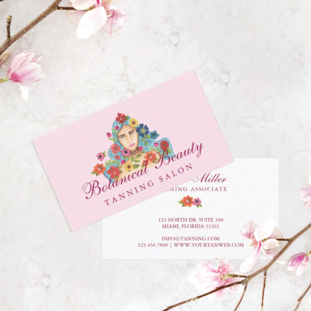 Floral Beauty Woman Botanical Tanning Salon Business Card