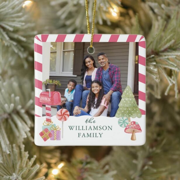 Fun Candy Cane Holiday Family Photo Ceramic Ornament
