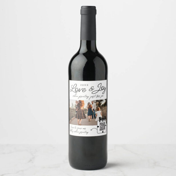 Love & Joy QR Code Video Message Family Photo Wine Label