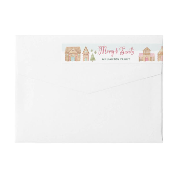 Merry & Sweet Fun Watercolor Gingerbread Town Wrap Around Label
