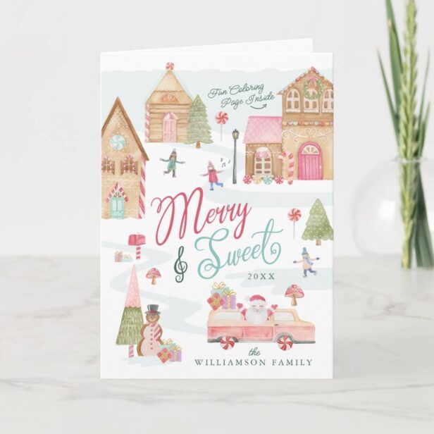 Merry & Sweet Gingerbread Town Fun Coloring Photo Holiday Card