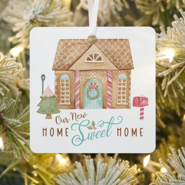 Our New Home Sweet Home Family Gingerbread House Metal Ornament