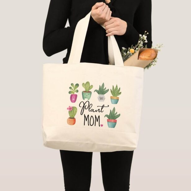 Plant Mom Fun & Cute Potted Plants Large Tote Bag
