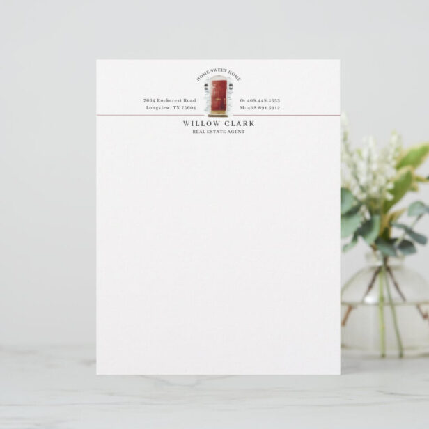 Red Watercolor Front Door Personalized Company Letterhead