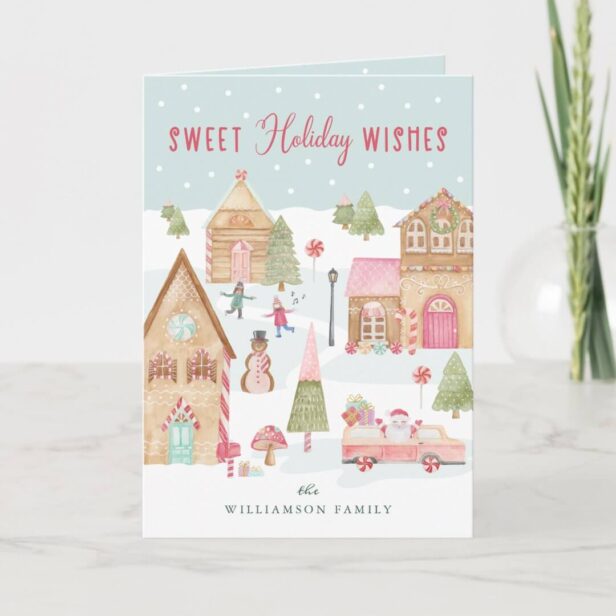 Sweet Holiday Wishes Gingerbread Candy Town Folded Holiday Card