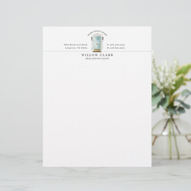 Teal Watercolor Front Door Personalized Company Letterhead