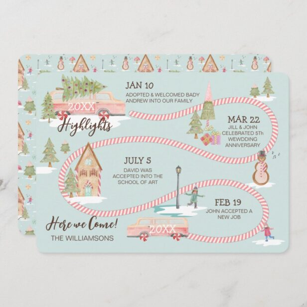 Year End Highlight Gingerbread Town Road Map Holiday Card