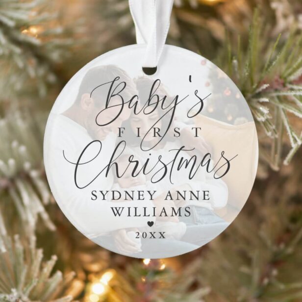 baby's first christmas,first christmas,custom baby ornament,newborn,baby,baby name,personalized baby name,minimal,white,photo photo ornament