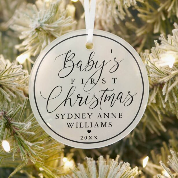 Baby's First Christmas Custom Name White Keepsake Glass Ornament