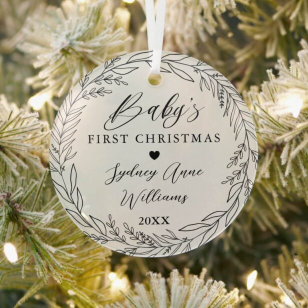 Baby's First Christmas Newborn Keepsake Wreath Glass Ornament