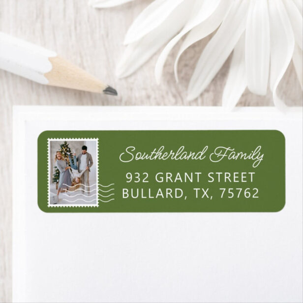 Family Photo Postage Stamps Delivery Personalized Green Label