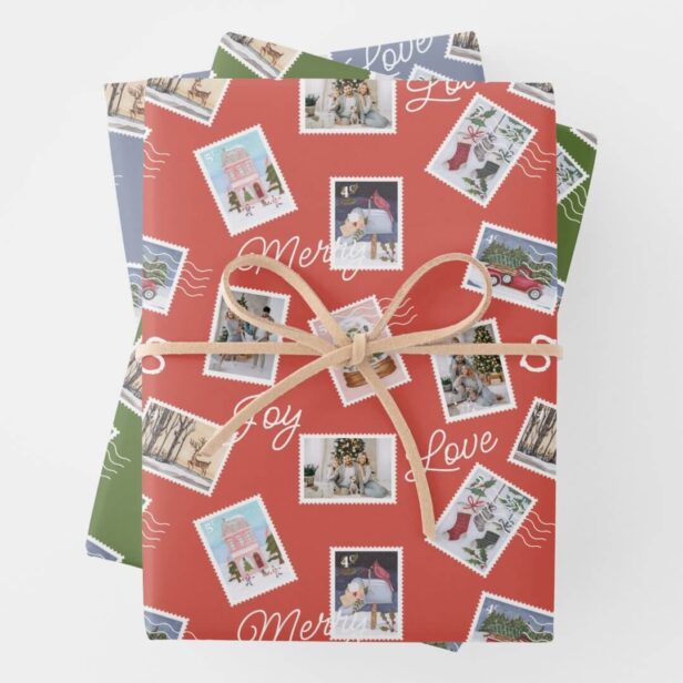 Fun Family Photos Christmas Postage Stamp Collage Wrapping Paper Sheets