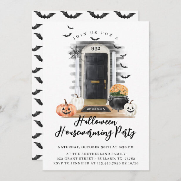 Fun Halloween Housewarming Party Black Front Door Announcement