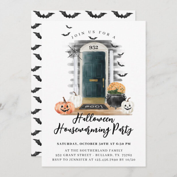 Fun Halloween Housewarming Party Green Front Door Announcement