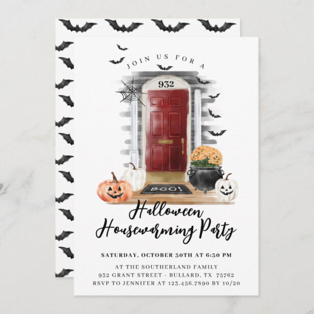 Fun Halloween Housewarming Party Red Front Door Announcement
