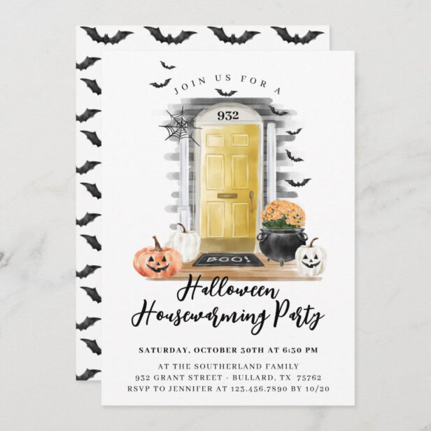 Fun Halloween Housewarming Party Yellow Front Door Announcement