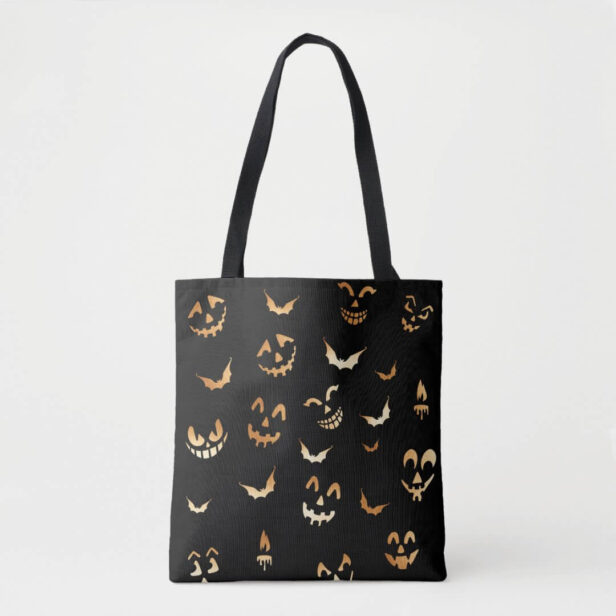 Fun Scary Jack O Lantern Pumpkin Halloween Faces Tote Bag