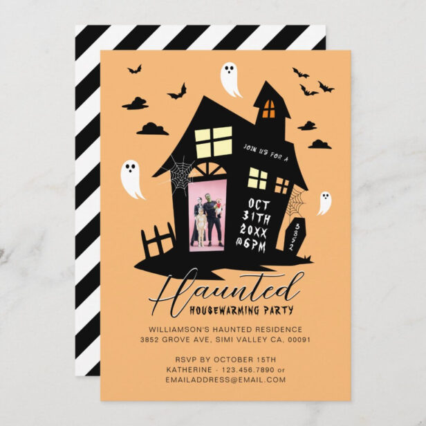 Haunted House Halloween Housewarming Party Photo Orange Invitation