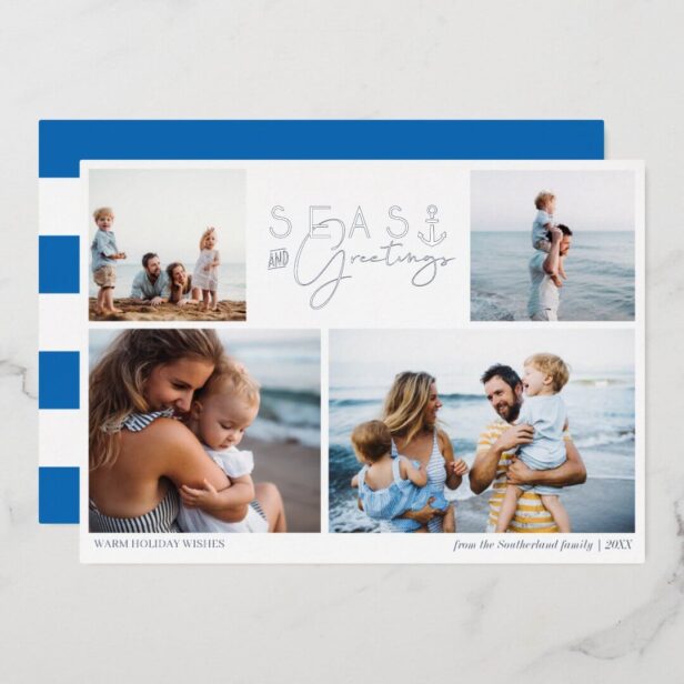 Seas & Greetings Blue Nautical Multiple Photo Foil Holiday Card