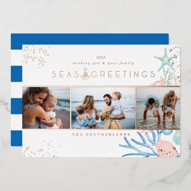 Seas & Greetings Seashell Christmas Tree Photo Foil Holiday Card