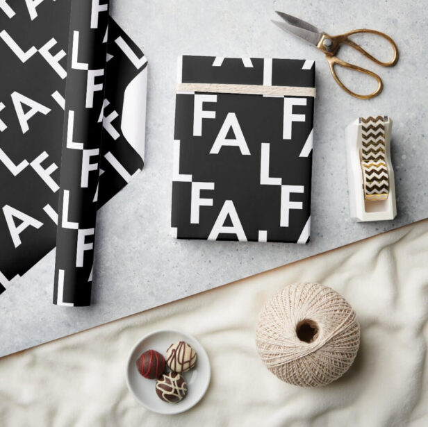 FA LA LA Bold Letters Modern Minimal Black & White Wrapping Paper