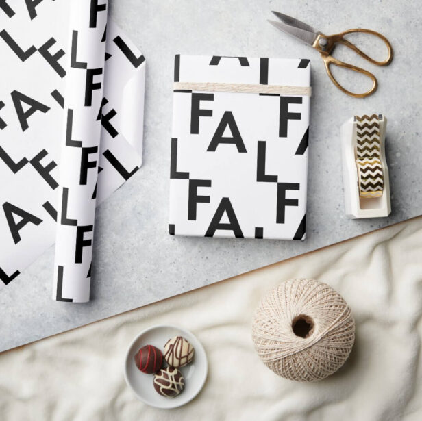 FA LA LA Bold Letters Modern Minimal Black & White Wrapping Paper