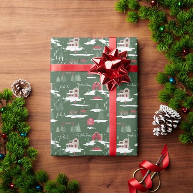 Festive Fala Vintage Christmas Tree Farm Wrapping Wrapping Paper