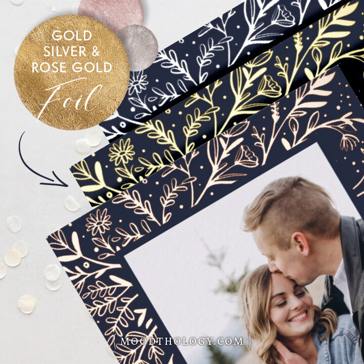 Real Foil Holiday Cards Available in Gold, Rose Gold & Silver Foil