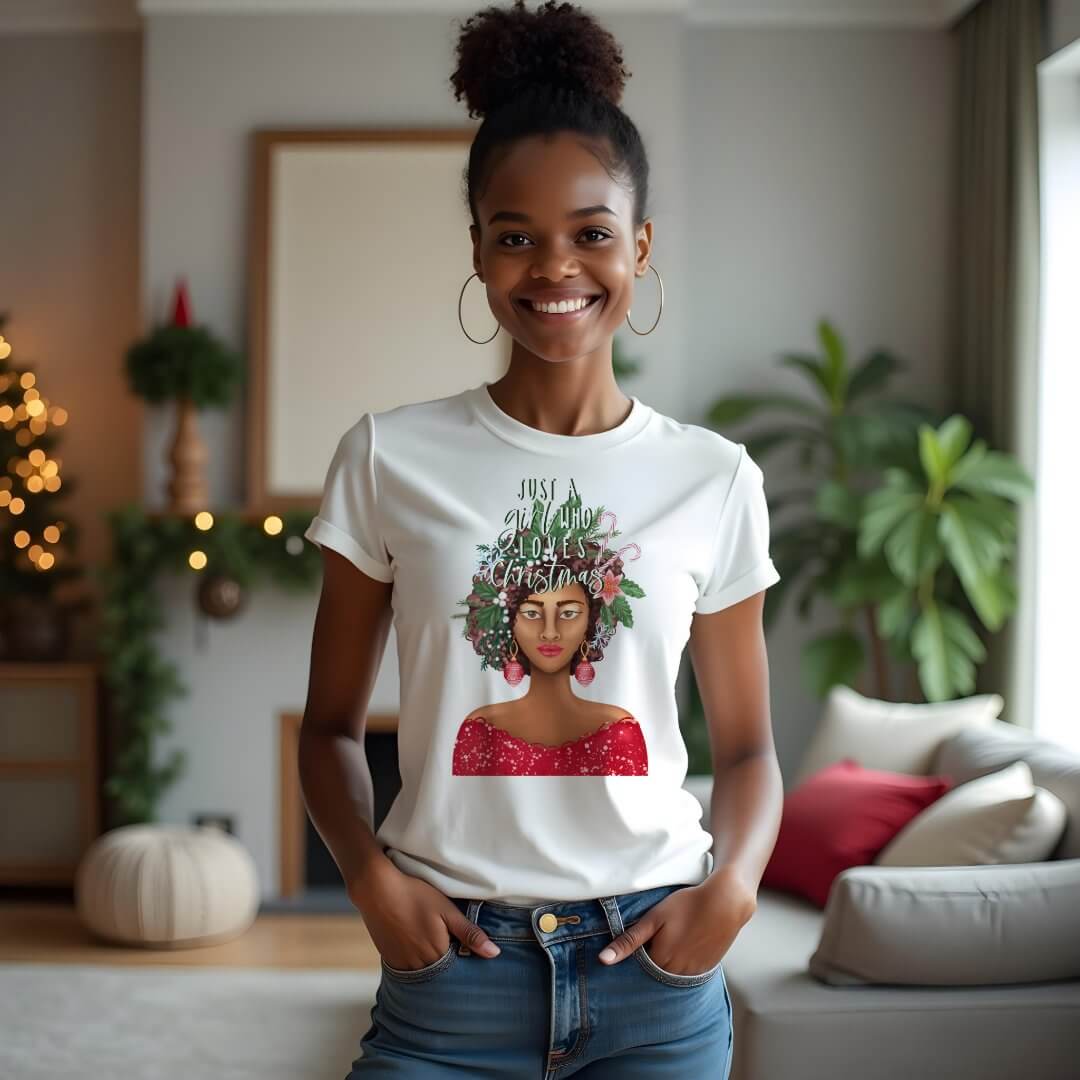 African American Just A Girl Who Love Christmas T-Shirt