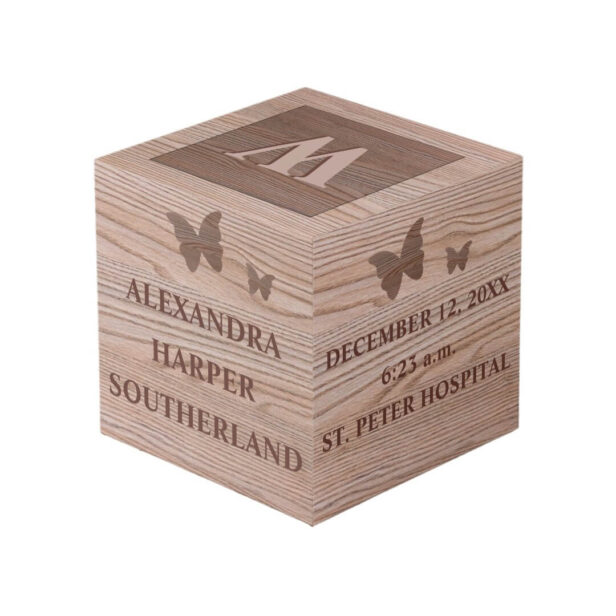Baby Name & Birth Stats Keepsake Faux Wooden Cube