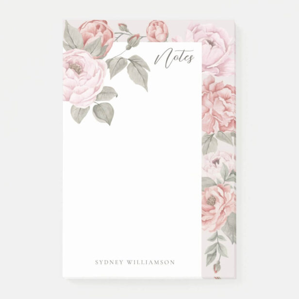 Elegant Watercolor Pink Peonies in Bloom Floral Post-it Notes