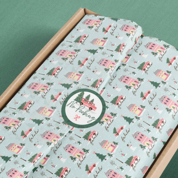 Fa La Home For The Holidays Town & Pink Retro Van Blue Tissue Paper
