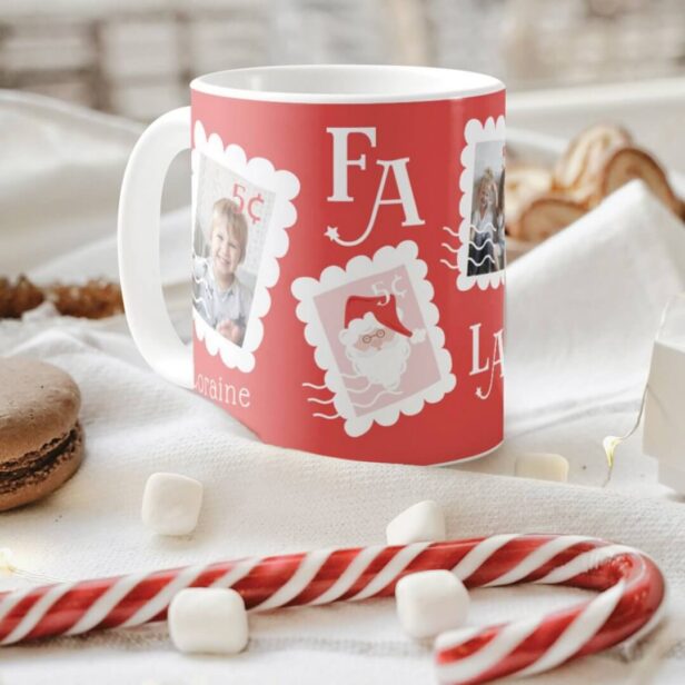 Fa La La Santa Claus Christmas Postage Stamp Photo Coffee Mug