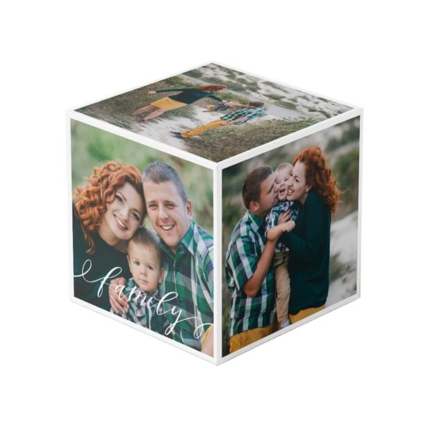 Family Script Minimal & Elegant 5 Photo Collage Cube