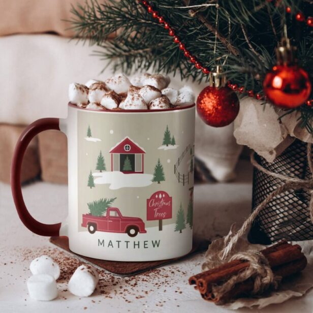Festive Vintage Christmas Tree Farm Personalized Mug