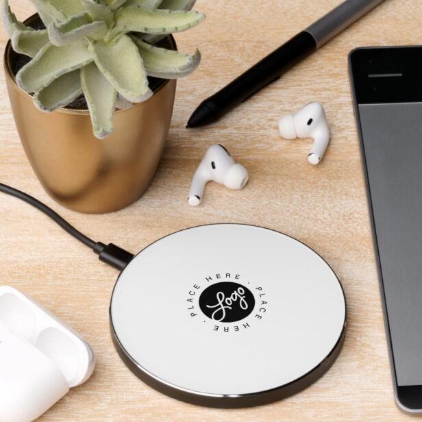 Minimalist Simple Modern Your Custom Company Logo White Wireless Charger