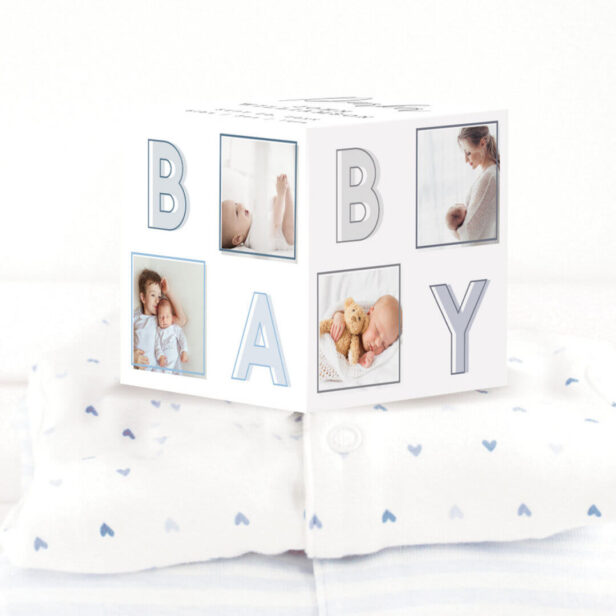 Modern Baby Block Letters Photo Grid Collage Boy Cube