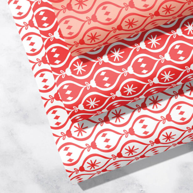 Modern Trendy Retro Red Holiday Ornament Pattern Wrapping Paper Sheets