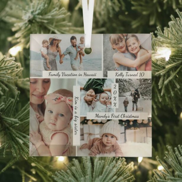 Year Full of Memories Photo Collage & Highlights Glass Ornament